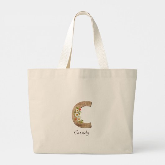 Houten letter C bloemmonogram pensionering Canvas Grote Tote Bag (Achterkant)
