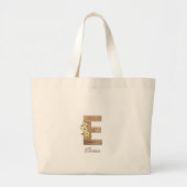 Houten letter E bloemmonogram pensionering Canvas  Grote Tote Bag (Voorkant)