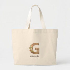 Houten letter G bloemmonogram pensionering Canvas  Grote Tote Bag