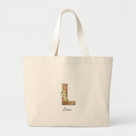 Houten letter L bloem monogram pensioen Canvas tas