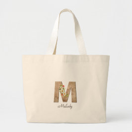 Houten letter M bloem monogram pensioen Canvas tas