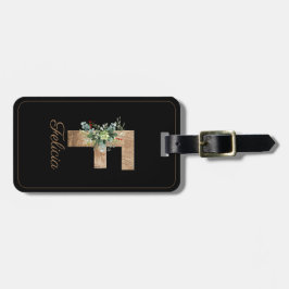Houten letter monogram F Bagagelabel