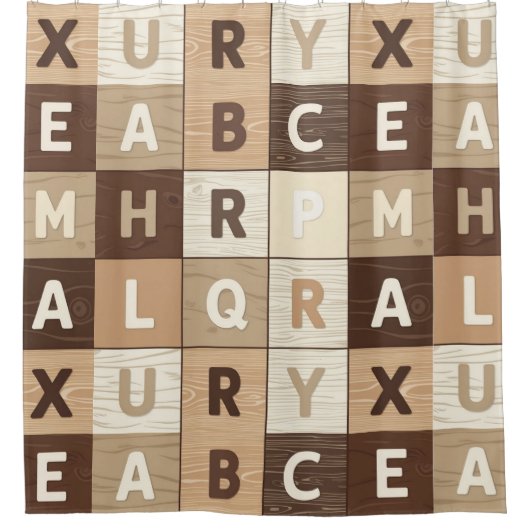 Houten Letter Raster Douchegordijn (Voorkant)