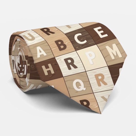 Houten Letter Raster Stropdas (Opgerold)