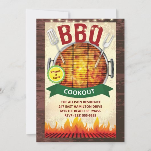 Houten lichten BBQ Grill  Picknick  Zomer  Feestje Kaart (Voorkant)