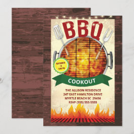 Houten Lichten BBQ Grill  Picknick  Zomer  Feestje Kaart