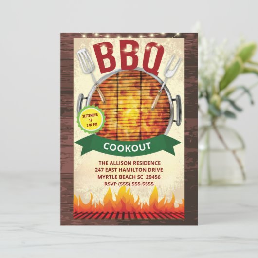 Houten lichten BBQ Grill  Uitje  Zomer  Feestje Kaart (Staand voorkant)