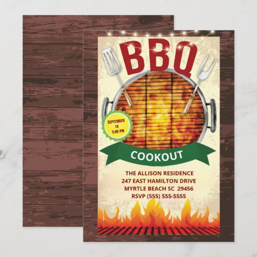 Houten lichten BBQ Grill  Uitje  Zomer  Feestje Kaart (Voorkant / Achterkant)