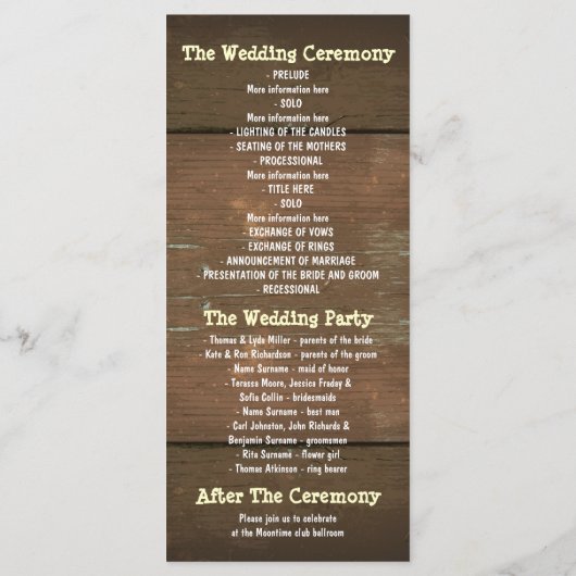 Houten lichten metselaarskruiken rustieke huwelijk programmakaart (Achterkant)