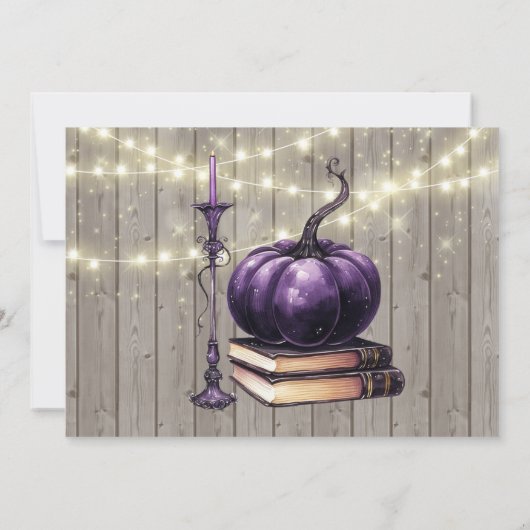 Houten Lichten Paarse Pompoen Repetitie Diner Kaart (Achterkant)