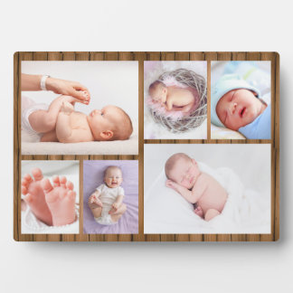 Houten lijst 6 foto collage raster pasgeboren baby fotoplaat