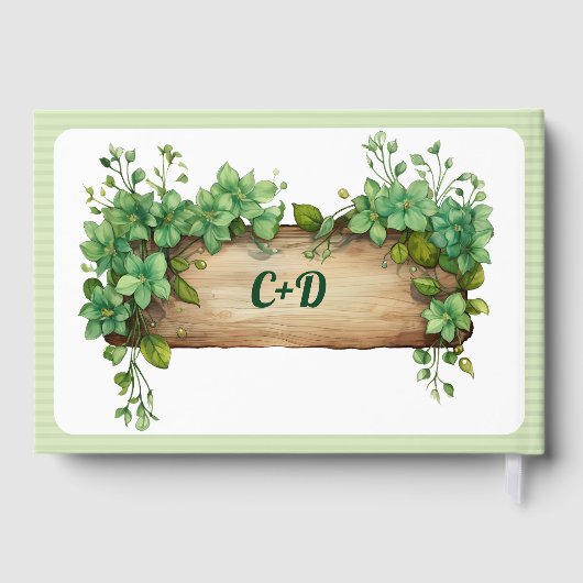 Houten lijst, groen en strepen lentebruiloft gastenboek (Achterkant)
