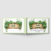 Houten lijst, groen en strepen lentebruiloft gastenboek (Volledig)