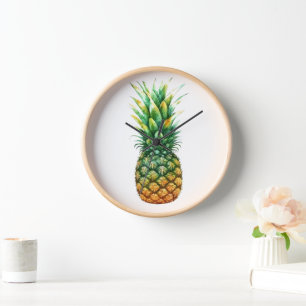 Houten Lijsten klok-ananas print