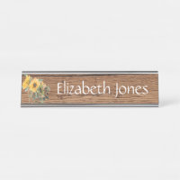 Houten Look Rustieke Zonnebloem Naam Bord Aanpasse