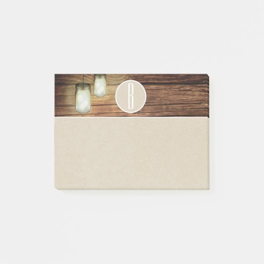 Houten Mason Potlichtjes & Kraft Roestige Initiaal Post-it® Notes (Voorkant)