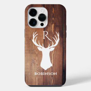 Houten Monogram Initiaal Landelijke Herten Gewei iPhone 14 Pro Max Hoesje