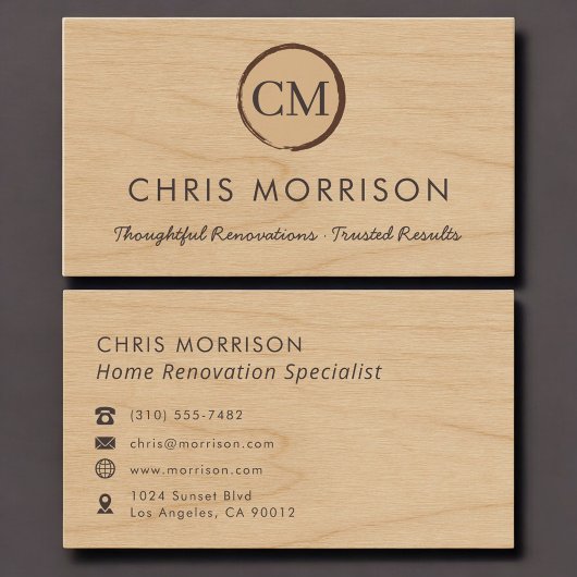 Houten Monogram Professionele Verbouwing van Wonin Visitekaartje