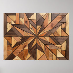 Houten Mozaïek Geometrisch Sterpatroon Kunstposter Poster