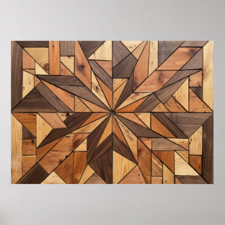 Houten Mozaïek Geometrisch Sterpatroon Kunstposter Poster