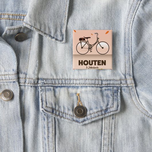 Houten Nederland reisaffiche. Vierkante Button 5,1 Cm (In situ)