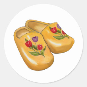 Houten Nederlandse Klompen met Tulpen, Holland Ronde Sticker