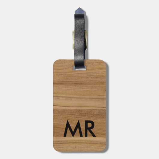 Houten (niet echt hout) Mooie monogram wereldreis Bagagelabel (Achterkant verticaal)