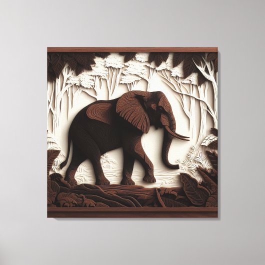 Houten olifantenkunst canvas afdruk (Voorkant)