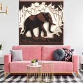 Houten olifantenkunst canvas afdruk (Insitu (Woonkamer))
