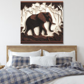 Houten olifantenkunst canvas afdruk (Insitu (Slaapkamer))