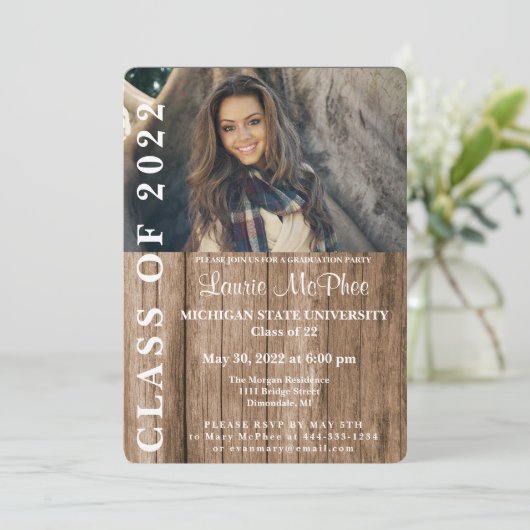 Houten Omheining Aangepaste Foto Afstuderen Kaart (Staand voorkant)