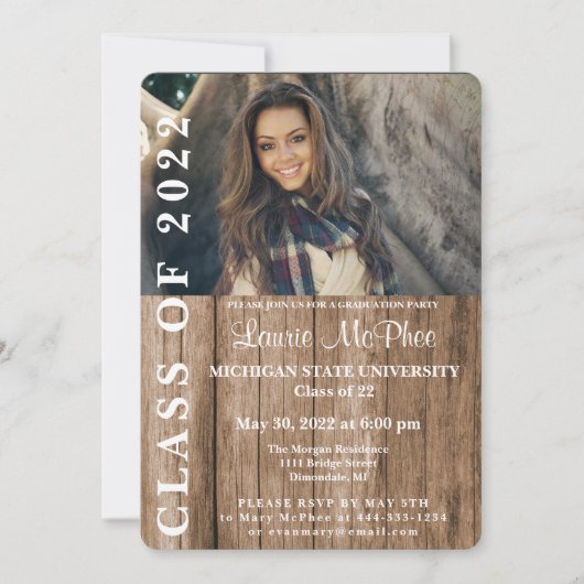 Houten Omheining Aangepaste Foto Afstuderen Kaart (Voorkant)