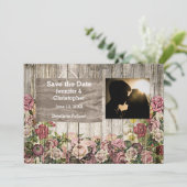 Houten Omheining met Geschilderde Rozen Paar Foto Save The Date (Staand voorkant)