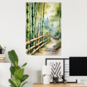 Houten omheiningspad te midden van bamboe poster (Thuiskantoor)
