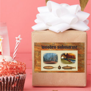 houten onderzeeër rechthoekige sticker