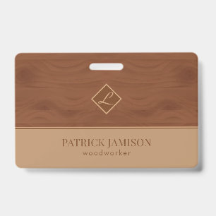 Houten ontwerp in bruin en beige badge