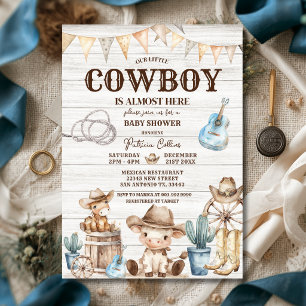 Houten Our Little Cowboy Wild West Boy Baby Shower Kaart