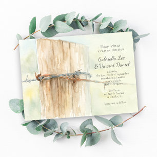 Houten Paal Country Farm Watercolor Trouwfeest Kaart