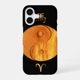 Houten Paard Jaar en Ram Vuur Teken Case iPhone 16 Hoesje