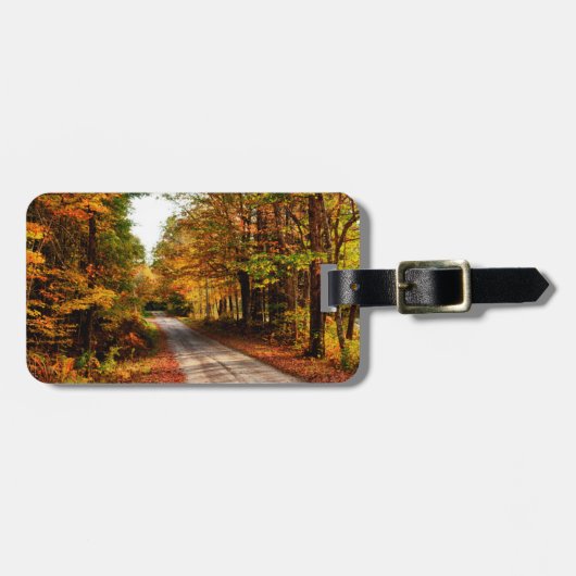 Houten pad met herfstkleuren bagagelabel (Voorkant horizontaal)