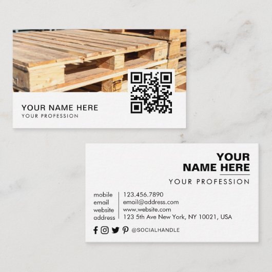 Houten Pallet Pickup Delivery Service QR-code Visitekaartje (Voorkant / Achterkant)