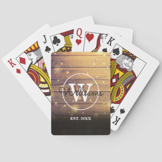 Houten Panelen Monogram Landelijk Stijlvol Schrift Pokerkaarten (Achterkant)