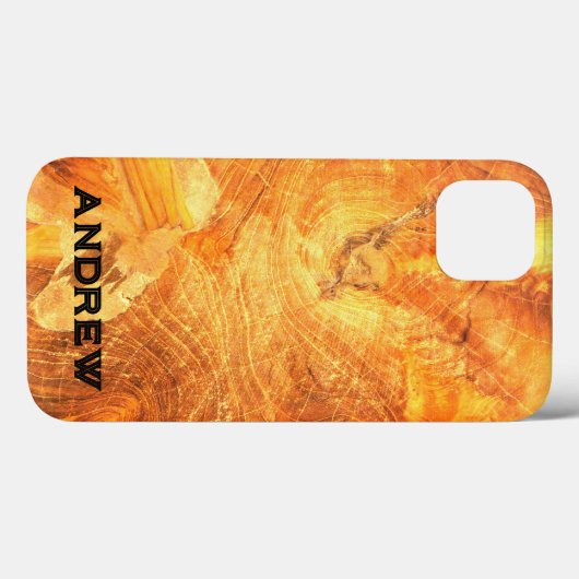 Houten Patroon Gouden Naam iPhone Case (Achterkant (horizontaal))