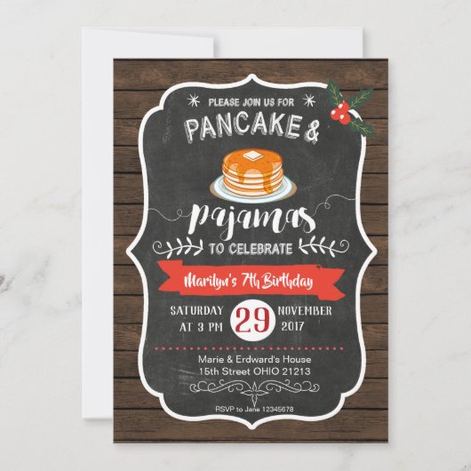 Houten perskoeken en pyjamas Birthday Uitnodiging (Voorkant)