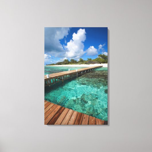 Houten pier die aan Strand verbindt Canvas Afdruk (Voorkant)