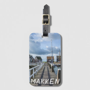 Houten pier in Marken, Nederland Bagagelabel