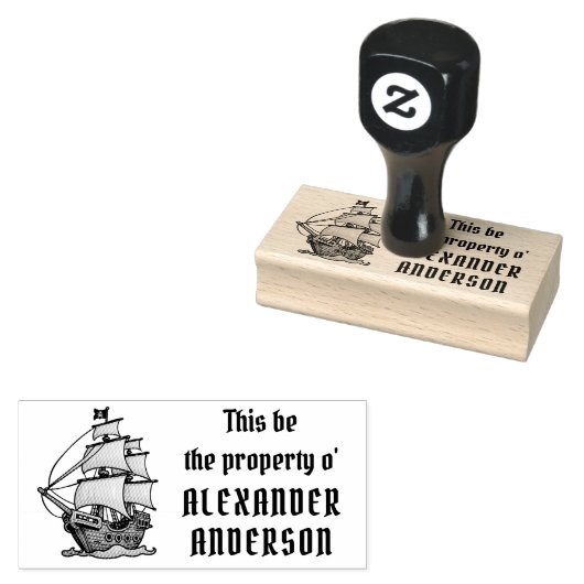 Houten piratenschip Personaliseer kunststempel Rubberstempel (Gestempeld)