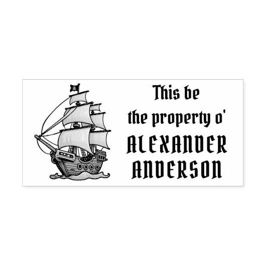 Houten piratenschip Personaliseer kunststempel Rubberstempel (Afrduk)