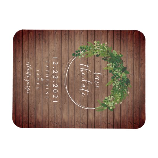 Houten Plank Geïnspireerd Botanisch Save The Date Magneet (Horizontaal)