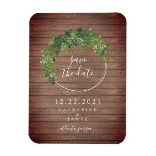 Houten Plank Geïnspireerd Botanisch Save The Date Magneet